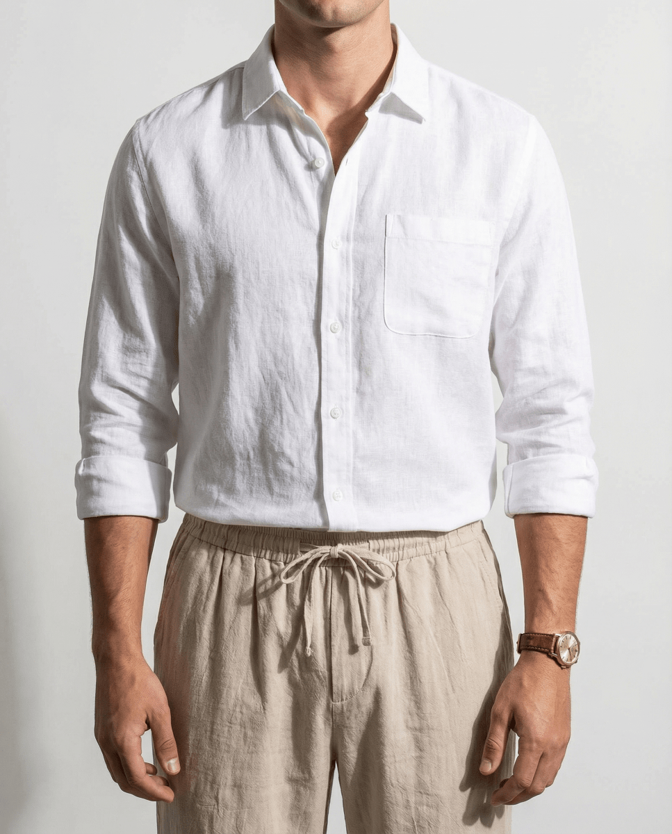 Conjunto Camisa Blanca + Pantalón Beige - 100% Lino