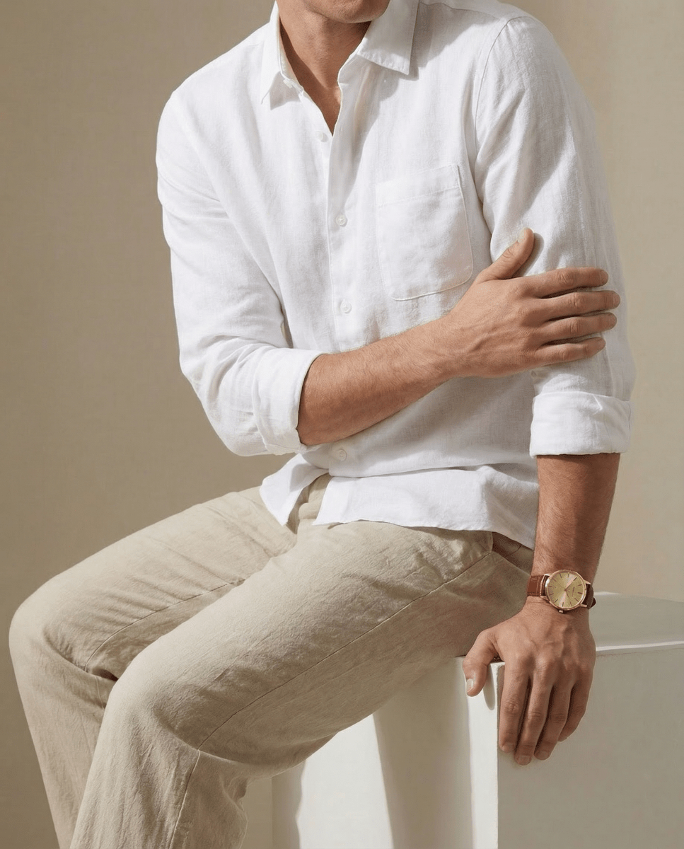 Conjunto Camisa Blanca + Pantalón Beige - 100% Lino